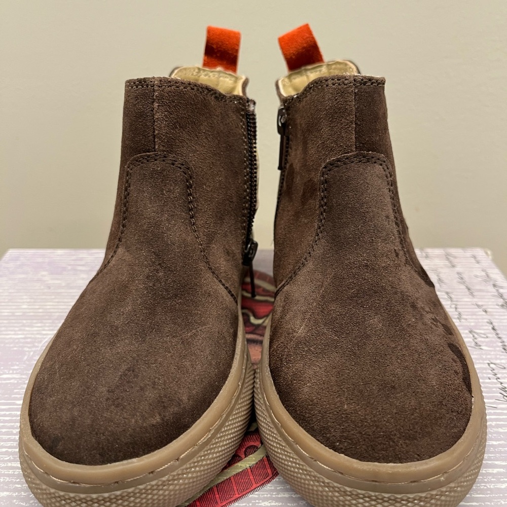 Mini Boden Brown Suede Boots with Orange Detail youth size US 11.5 / EU 29